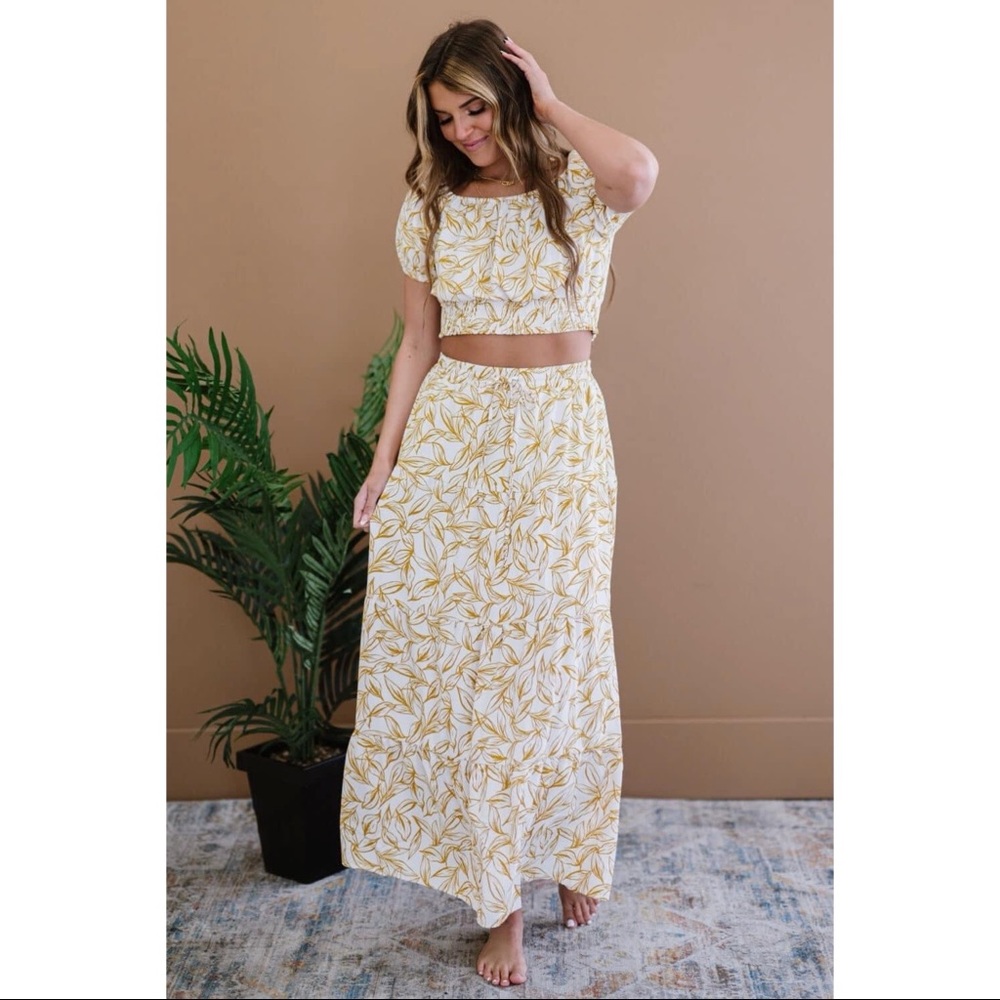 Tropical Maxi Skirt and Rouched Crop Top Set